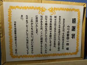 ウツボに送られた感謝状