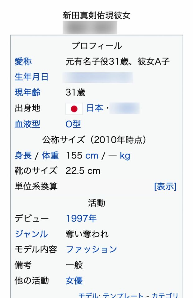 特定された“A子”とされる元女優の「Wikipedia」のプロフィールが…（4月22日15時時点で修正された）