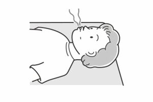 <ポイント>息を吐くときは、口をすぼめる。背中や腰を床にくっつけるようなイメージでゆっくりと吐き出す。(イラスト/わたなべふみ)