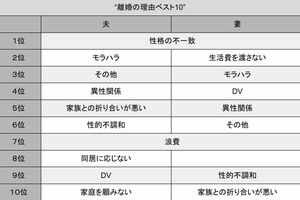 離婚の理由ベスト10（＊平成29年　家庭裁判所調べより）