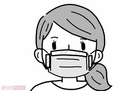 マスクに隙間があると花粉が入り込む。鼻まわりは入りやすいため、肌に負担が少ない医療用テープなどで留めて イラスト/ますみかん