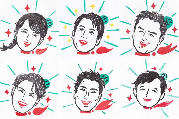 （左から時計回りに）富田靖子、唐沢寿明、原田龍二、石田純一、宇梶剛士、山下健二郎（三代目J SOUL BROTHERS from EXILE TRIBE）