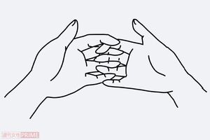 左右の手の指を交互に組む。右左、どちらが上でもOK。（イラスト／赤松かおり）