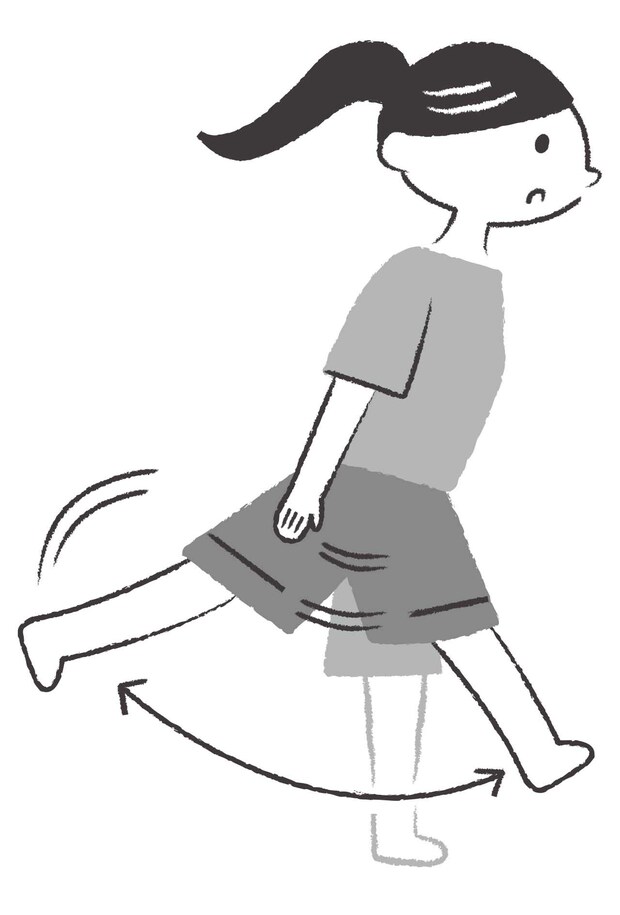 小股歩きが気になる人におすすめ「脚振り」トレ（イラスト/石山綾子）