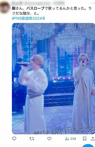 FNS歌謡祭』出演のKinKi Kids、堂本剛に「バスローブ着てるIKKOさん