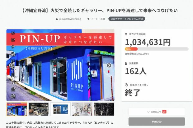 『PIN-UP』の再建費用をクラウドファンディングで集めたが達成率は20%ほど
