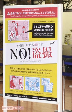 羽田空港第2ターミナルに掲示された、盗撮禁止を訴えるポスター