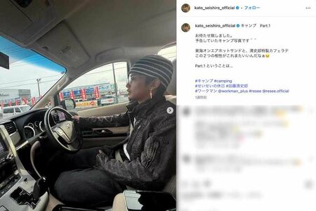 車を運転する横顔に大ぶりのピアスが目立つ加藤清史郎（本人のインスタグラムより）