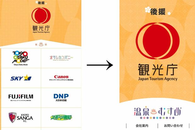 騒動後、複数社あった後援企業の名前やロゴは全て削除され、観光庁だけが残っている（公式サイトより）