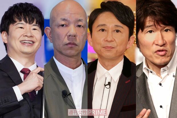 写真左から若林正恭（オードリー）、小峠英二（バイきんぐ）、有吉弘行、林修