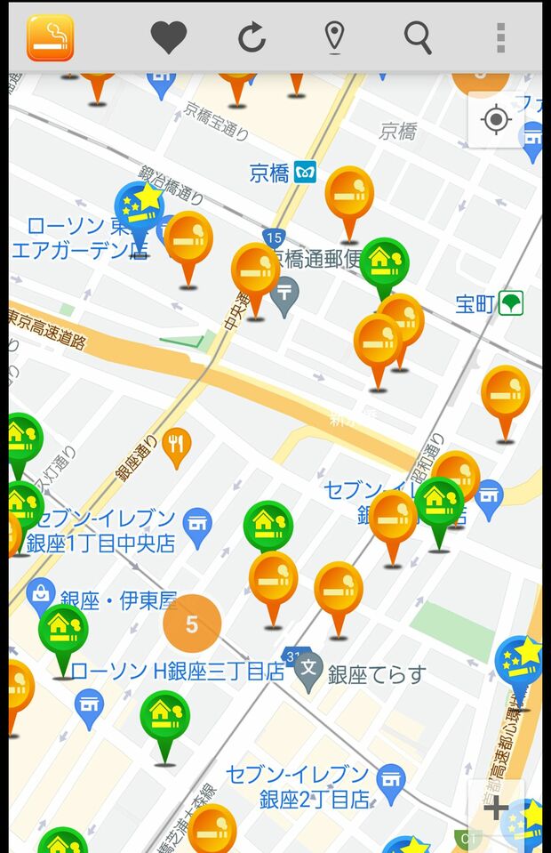“吸える場所”が一目でわかる『喫煙所MAP』アプリ画面