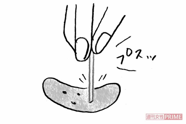 【ウインナー】楊枝でプスッと穴をあけてばくはつ防止に　イラスト/やのひろこ