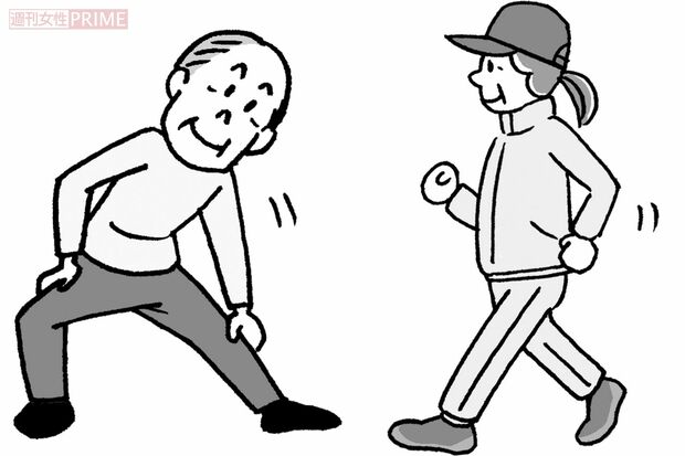 体を動かして認知症を予防（イラスト／上田英津子）