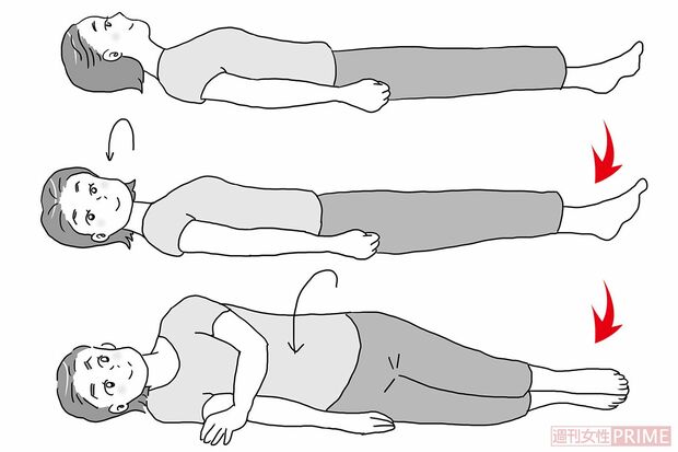 めまいがある人全般に【寝返り】リハビリ体操　イラスト／赤松かおり