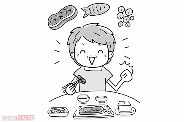 1.セロトニンの原料を含む食品を積極的にとる（イラスト／ますみかん）