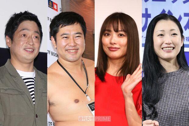 過去にベストフンドシストアワードを受賞した面々。（左から）団長安田、とにかく明るい安村、内田理央、壇蜜