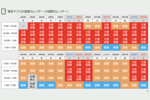 東京アプリの混雑予想(混雑カレンダー)公式サイトより