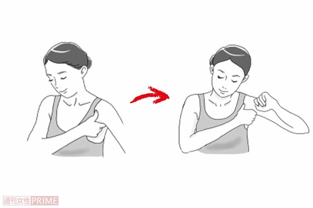 STEP1：効果を高めるプレマッサージ、全身のめぐりUPのワキもみ