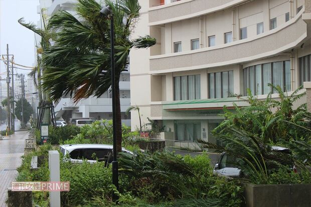 屋外に吹く強風。恐ろしき台風6号