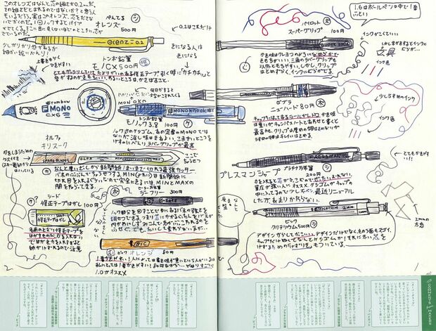 山本健太郎くんの文房具図鑑。ペン、消しゴム、ノートなどの文房具ひとつひとつをほぼ原寸で描いたイラストと、実際に使用したレビューが文章でびっしり。どのページを開いても濃い内容でありながら、見開き2時間程度で描き上げてしまうという。読み手を楽しませる色使いやギャグセンスも秀逸