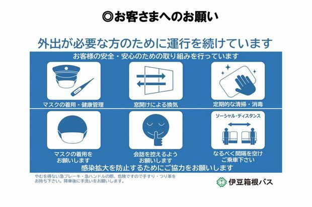 路線バスにおけるコロナ感染予防への対策を徹底していた（『伊豆箱根バス』公式HPより）