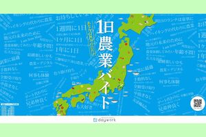 休みの日だけ副業としても働ける農業バイトが見つかるアプリ「1日バイトアプリ　デイワーク」（公式HPより）※画像をクリックするとHPにジャンプします