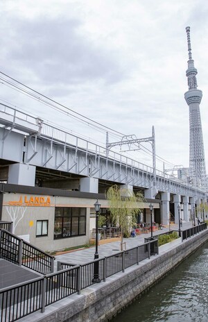 東京スカイツリーが間近、隅田公園の隣という散歩に最適なロケーション