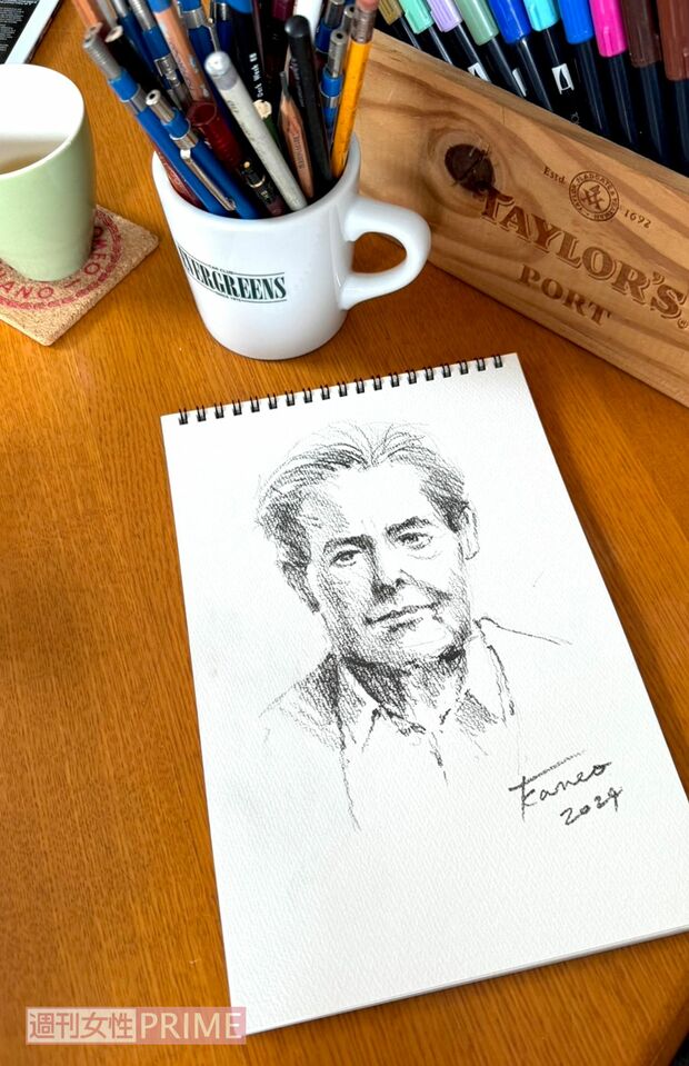 絵画教室の先生が描いてくれた加トちゃん。さすが！かっこいい！　撮影／加藤綾菜