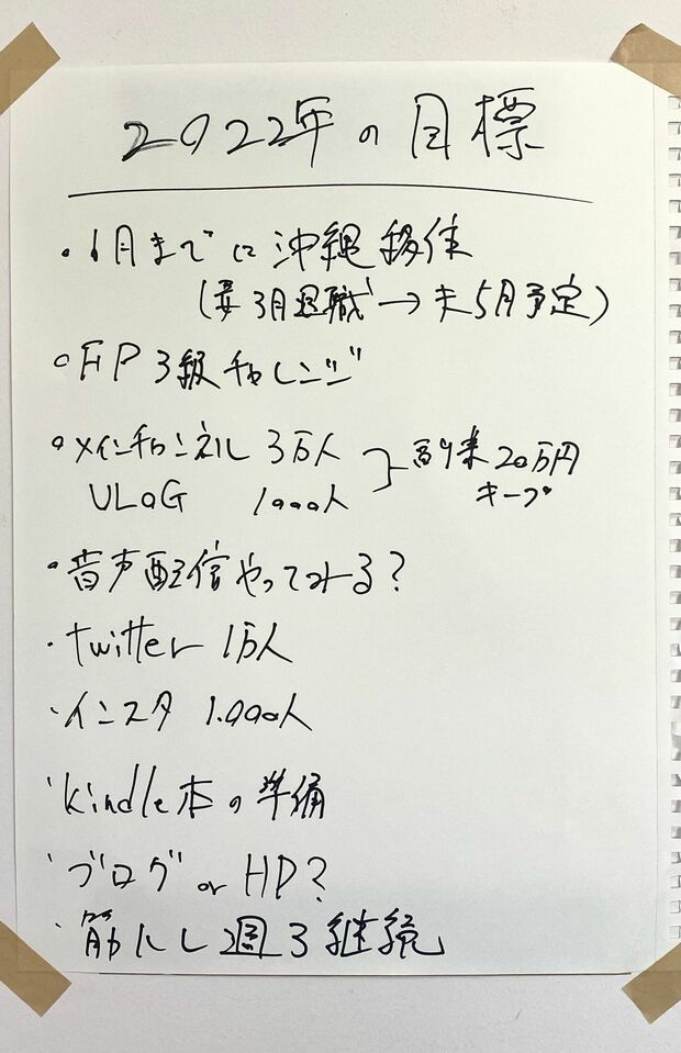 その年の目標を見ることと、リサーチを兼ねた沖縄旅行をすることで、貯蓄のモチベーションをキープした　写真提供／沖縄移住アラサー夫婦　書籍『7年で資産4000万円を達成した アラサー夫婦のゆる早セミリタイア 』（主婦と生活社）