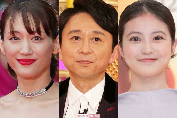 『第76回NHK紅白歌合戦』の司会を務める、左から綾瀬はるか・有吉弘行・今田美桜