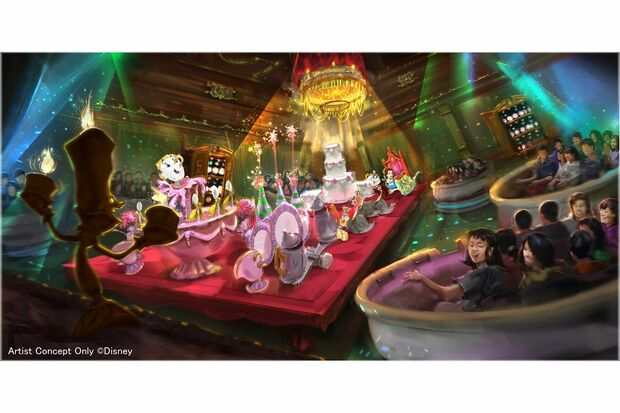 『美女と野獣』をテーマにした大型アトラクションの体験イメージイラスト。TDLの新エリアは2020年オープン予定(c)Disney