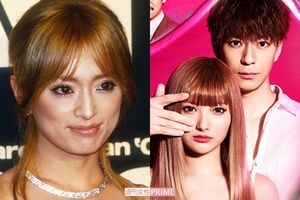 浜崎あゆみと、ドラマ『M 愛すべき人がいて』でアユを演じた安斉かれんと、マサ役の三浦翔平（番組HPより）