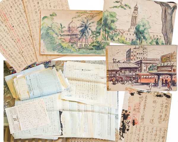 【写真】戦地から届いた仁九郎さんの手紙やハガキ。ときには自筆の絵ハガキも