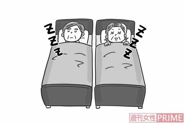 ○布団ではなくベッドで寝ている　イラスト／サトウヨーコ