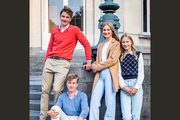 フィリップ国王夫妻の4人のお子さまたち。（左から）ガブリエル王子、エマニュエル王子、エリザベート王女、エレオノール王女