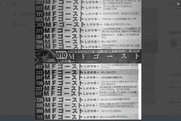 拡散されているしげの秀一の“鬱コメント”（Twitterより）