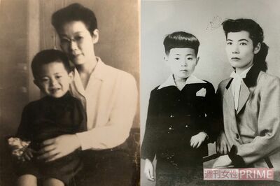 【左】2歳のとき養母の家へ【右】小学校入学のとき。当時は親戚だと思っていた実母と