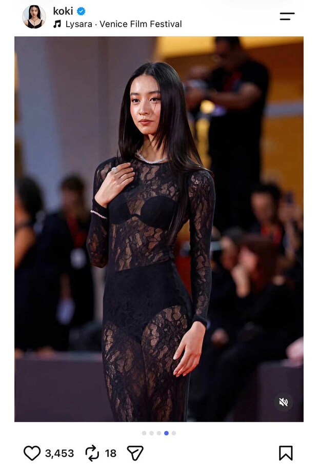 スケスケのドレスを着こなすKoki（本人のインスタグラムより）
