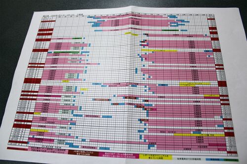 森美菜さんの勤務表のうち、色がついた箇所は出勤時間。休日もなく働いていた