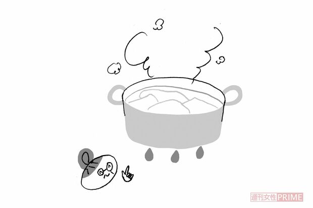 
白い衣類の黄ばみは煮込み洗いで解決　イラスト／やのひろこ
