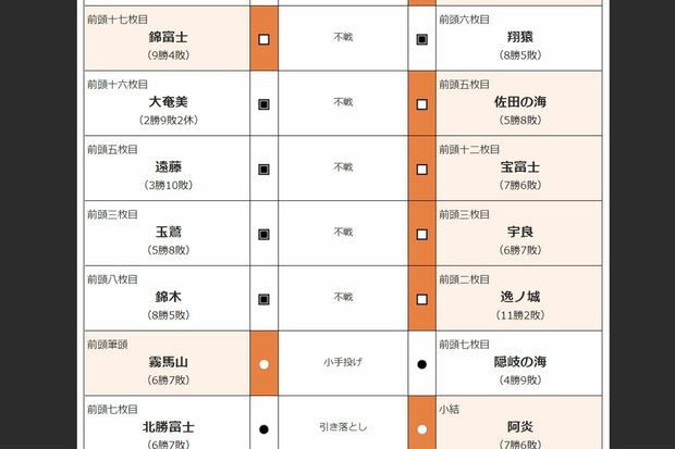 大相撲名古屋場所では、休場する力士が相次ぎ5番連続不戦（7月22日）という結果に（日本相撲協会HPより）