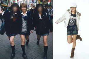 「Popteenの撮影です。スカウトされてすぐのころ！」左・渋谷センター街を闊歩。右・ファッション撮影のひとコマ
