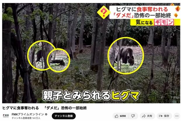 H氏の“ヒグマ遭遇”動画はフジテレビ系『イット!』で放送、FNNプライムオンラインでも配信された