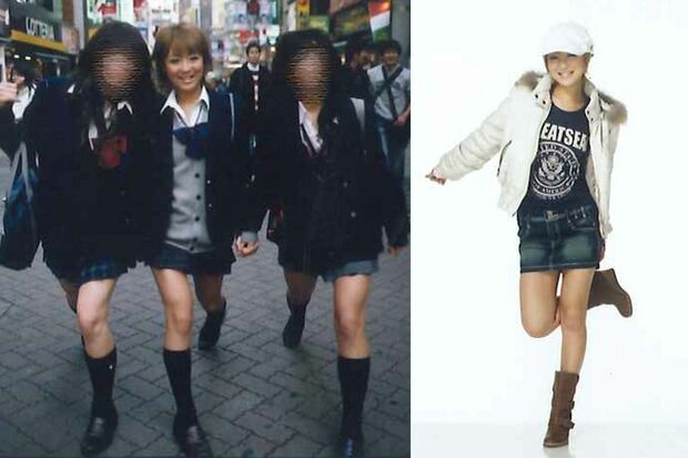 「Popteenの撮影です。スカウトされてすぐのころ！」左・渋谷センター街を闊歩。右・ファッション撮影のひとコマ