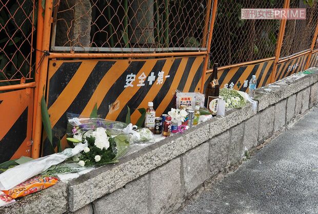 安井實さん（80）がブロック塀の下敷きになった現場。見守り活動に向かう途中だった