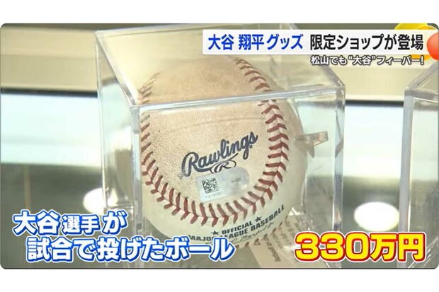 最高額は大谷が実際に使用したボールで、330万円もの価格で販売されている（テレビ愛媛『EBC Live News』より）