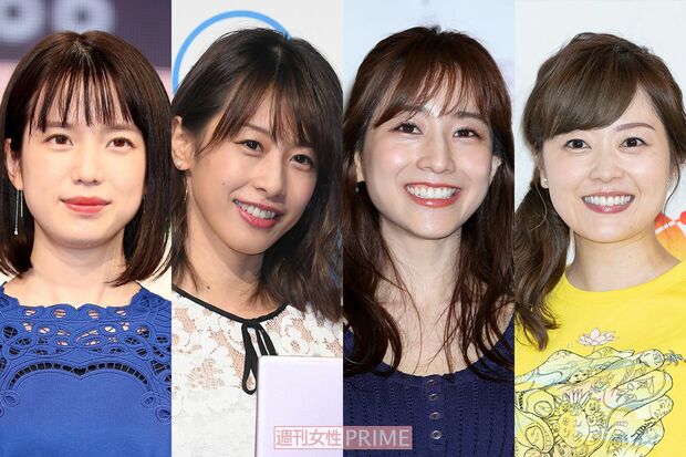 （左から）弘中綾香、加藤綾子、田中みな実、水卜麻美