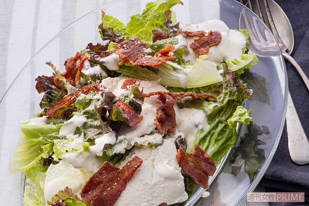 塩豆腐でシーザーサラダ