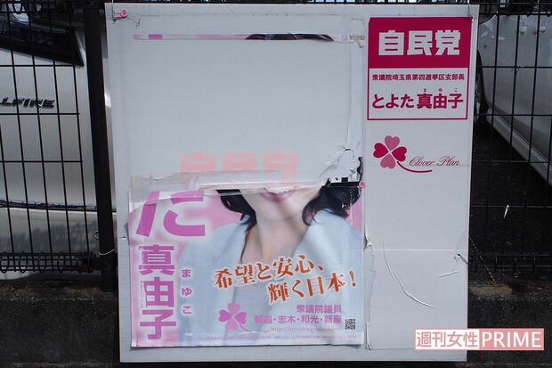 選挙区内に貼られた豊田氏のポスターの中には破られているものも少なくない