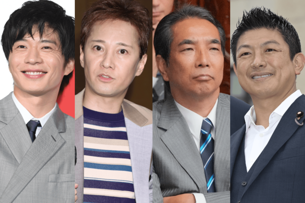 2025年ニュースな有名人失言ランキング（左から田中圭、中居正広、江藤拓元農林水産相、参政党・神谷宗幣代表）